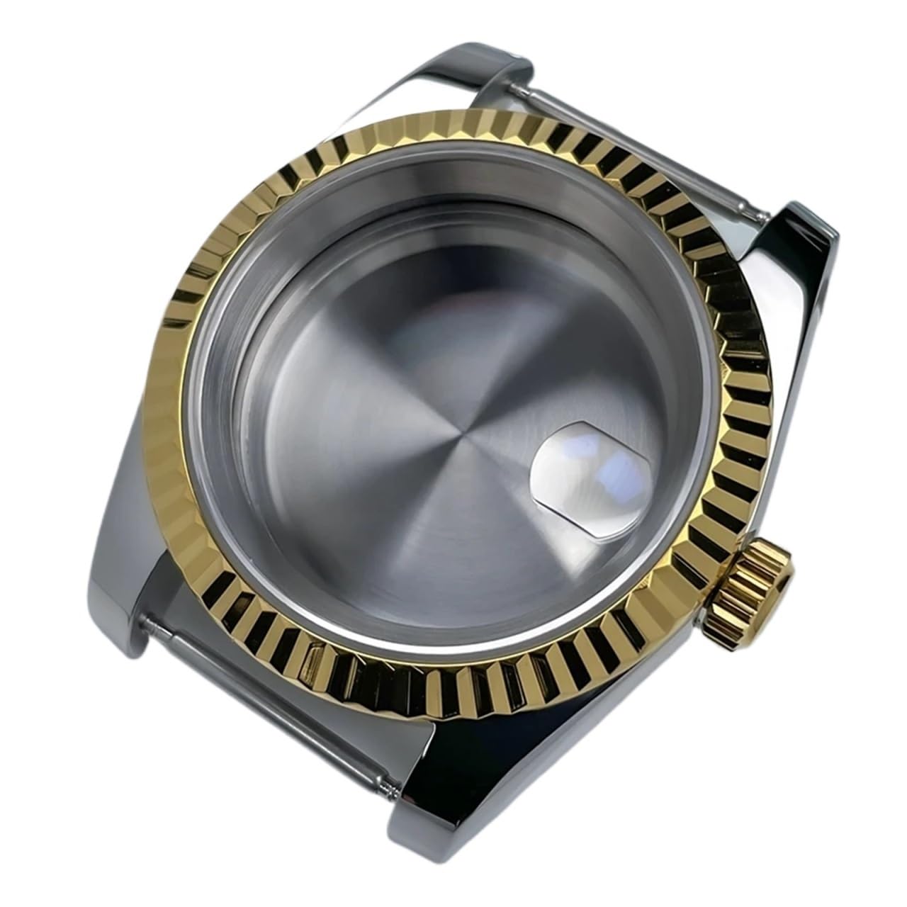 1PC 39mm NH35 Gehäuse geriffelte Lünette DJ2T Gelbgold Saphirglas Skx Mod Teile passend for NH35/36/38 Uhrwerk Stahluhr