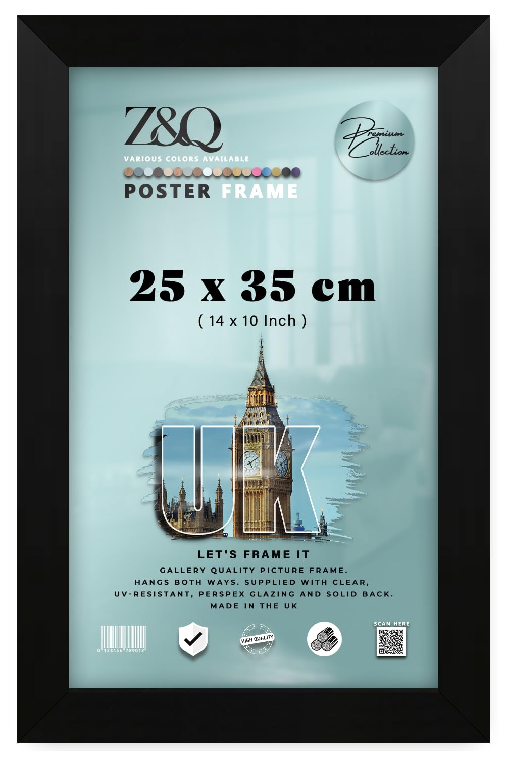 Z&Q - Strong MDF Wood (25 x 35 CM) Poster/Picture Frame | Home Décor 14 x 10 Inch Wall Gallery and Art [ Matt Black ]