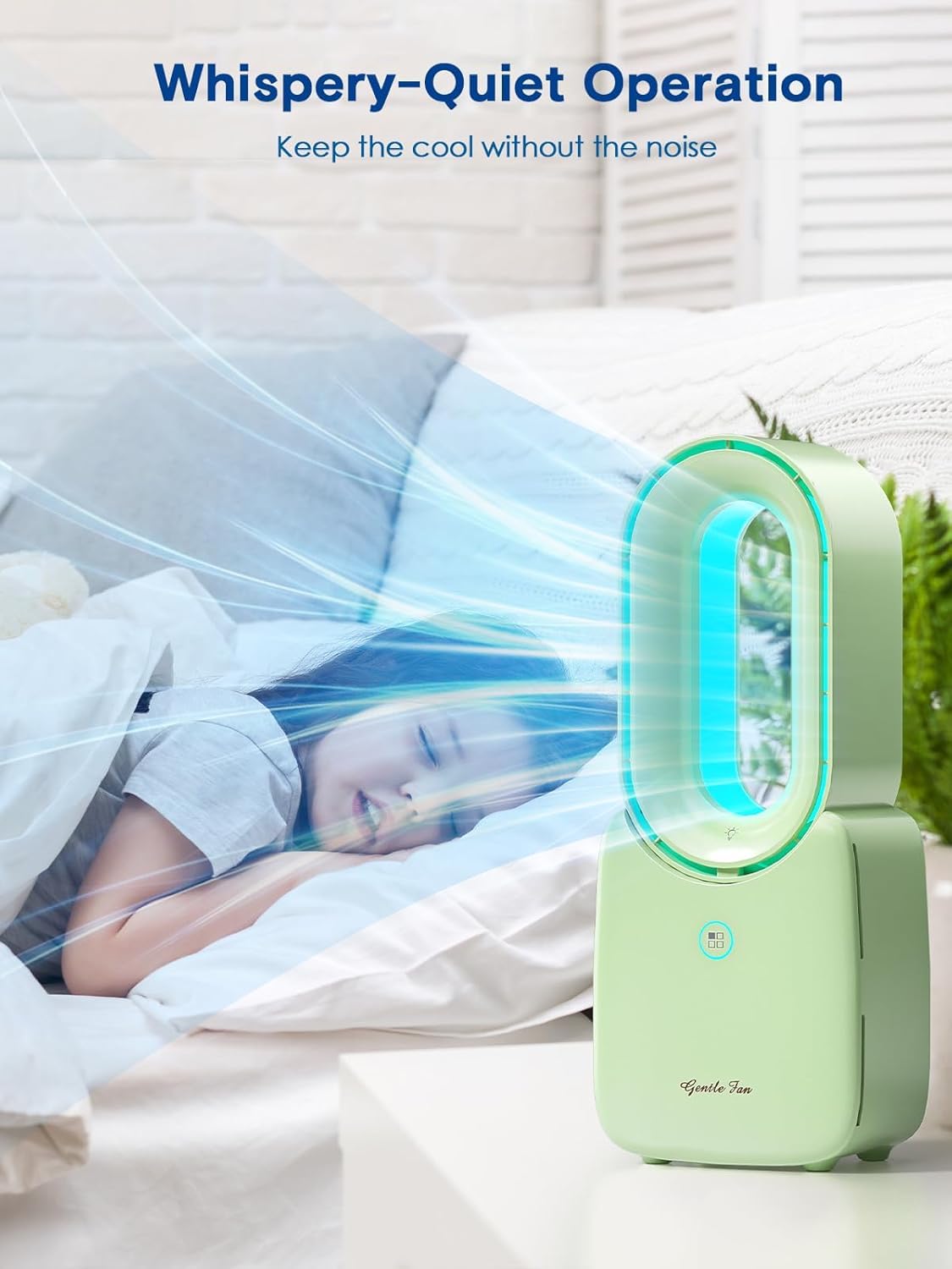 let'me Bladeless Desk Fan Small Quiet, 5-Speed Bedside Table Fan, 72° Oscillation, 9-Hour Timer, Wired Power with Adapter, Fan for Bedroom Office Home, 13x5 Inch — view 6