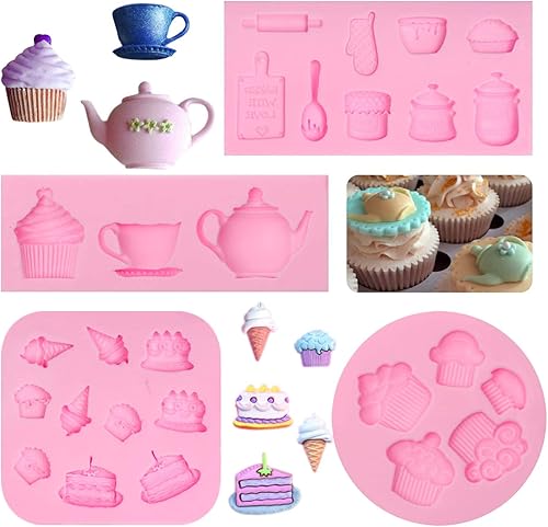 Moldes de chocolate de silicona para fiesta de té, moldes de fondant en forma de cupcakes, pequeños moldes para hornear helados para decoraciones de