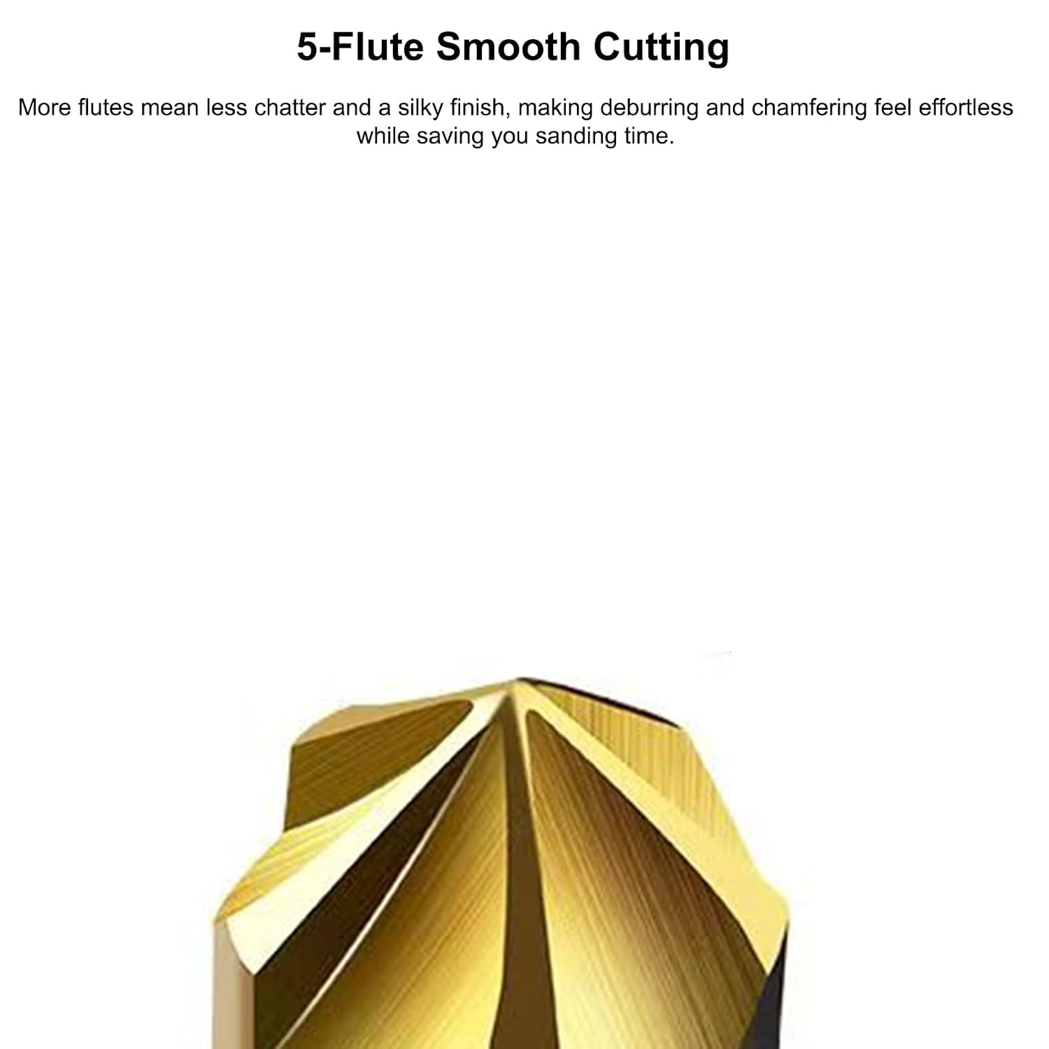 6Pcs TiN Coated 5-Flute Countersink Drill Bits Set, 1/4" Hex Shank, for Wood Plastic Drilling Flat Head Screws