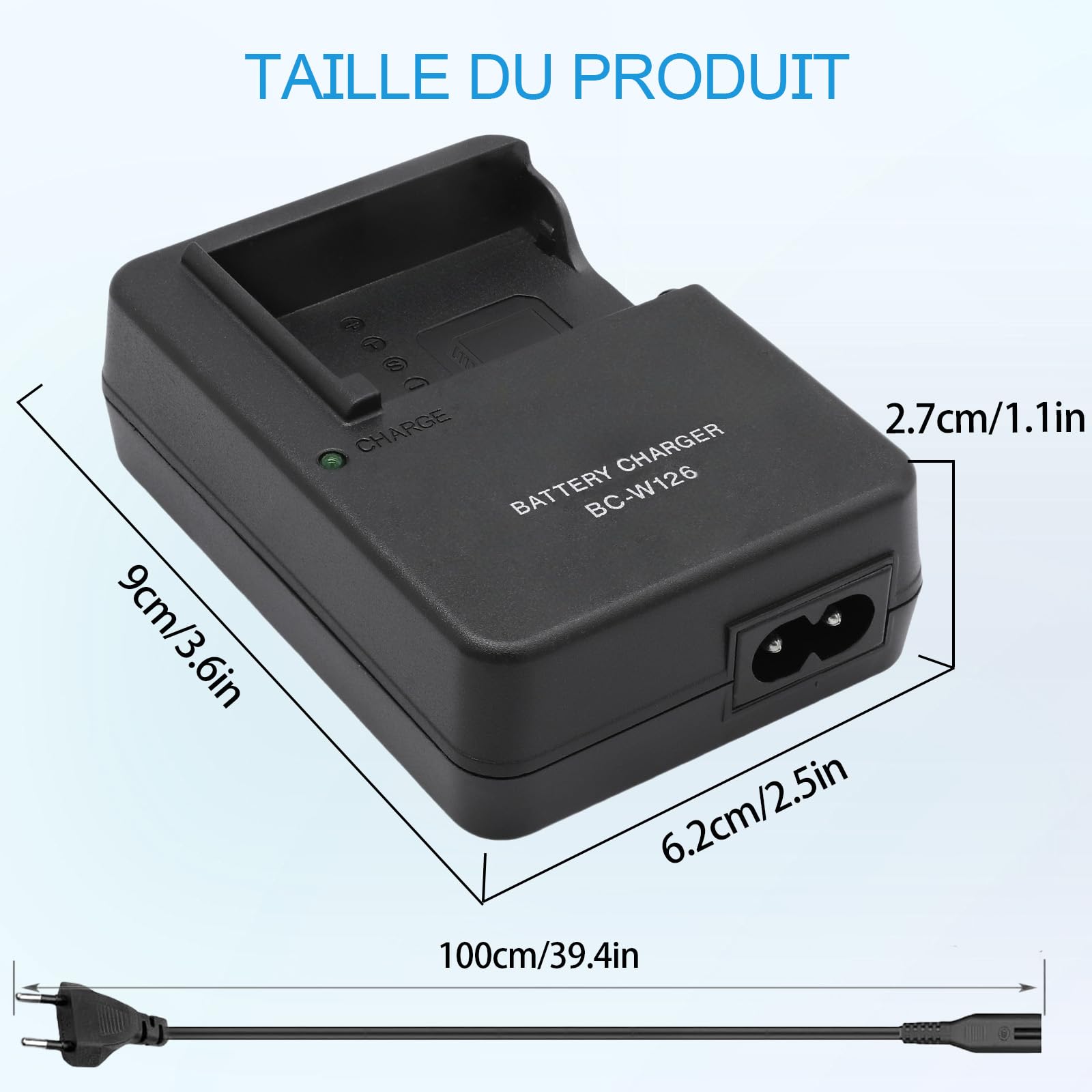 BC-W126 NP-W126 NP-W126S Chargeur de Batterie Compatible avec Fujifilm FinePix X100VI, X100V, X100F, X-A5, X-A10, X-E4, X-Pro2, X-Pro3, X-T1, X-T2, X-T3,X-T10,X-T20,X-T30,X-T30 II Appareil Photo