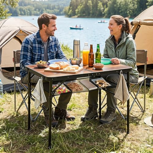 Giantex Folding Camping Table Mesa Plegable de Camping 37" x 24" con Alturas Ajustables y Asas, Aluminio Ligero para Picnic y Exteriores miniatura 2