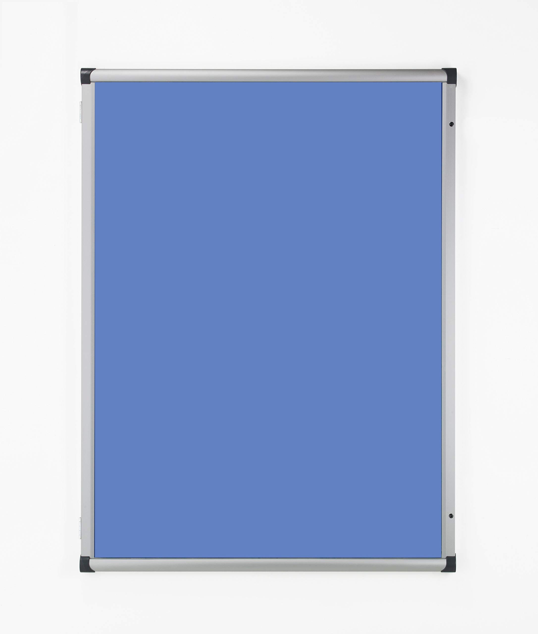 Fire Retardant Lockable Noticeboard Light Blue Felt 600 x 900mm Aluminium Frame