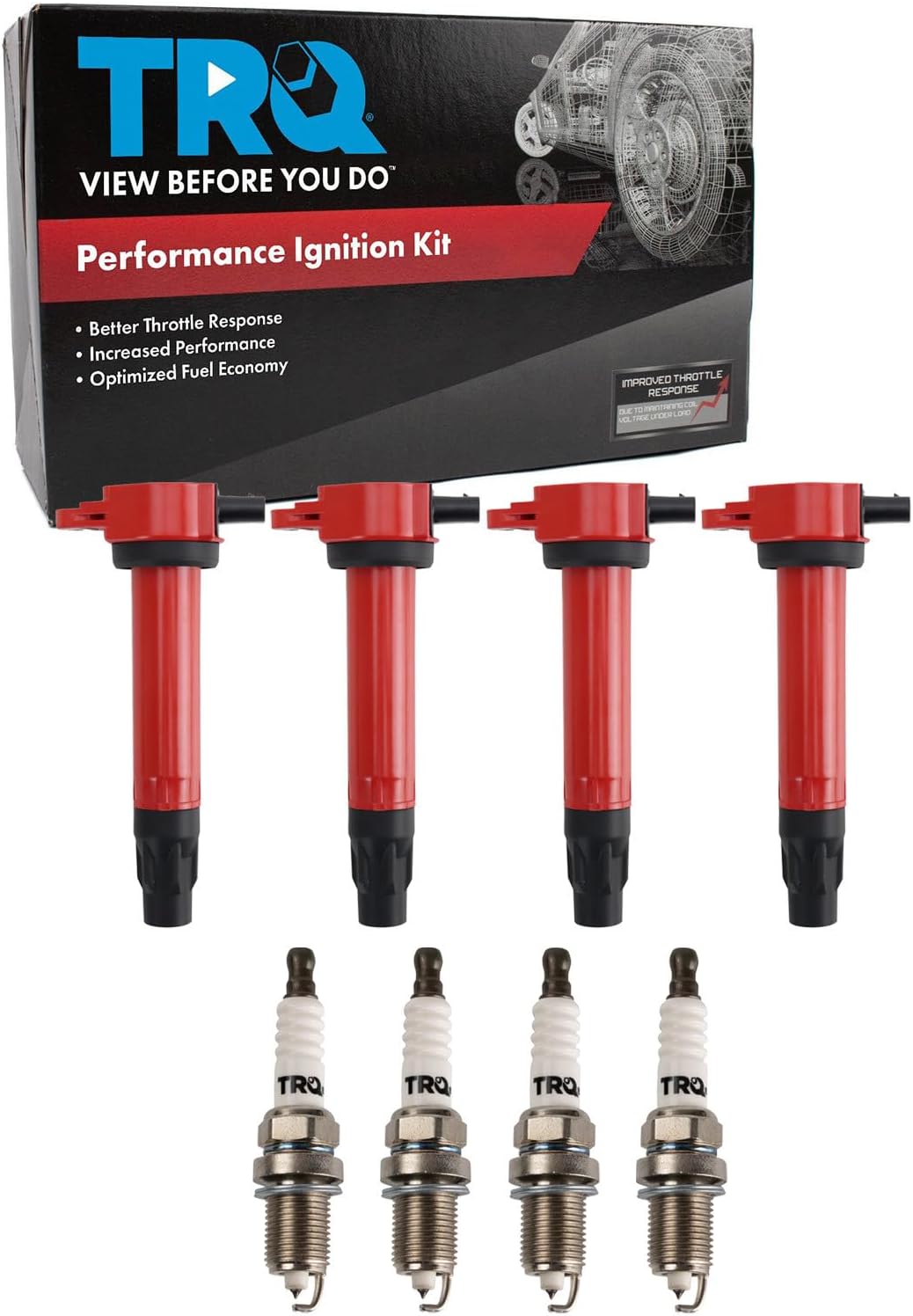 TRQ Ignition Coil and Spark Plug Kit 8 Piece Compatible with 2011-2014 Chrysler 200 2007-2010 Sebring 2008-2014 Dodge Avenger 2007-2012 Caliber 2009-2020 Journey 2007-2017 Jeep Compass Patriot