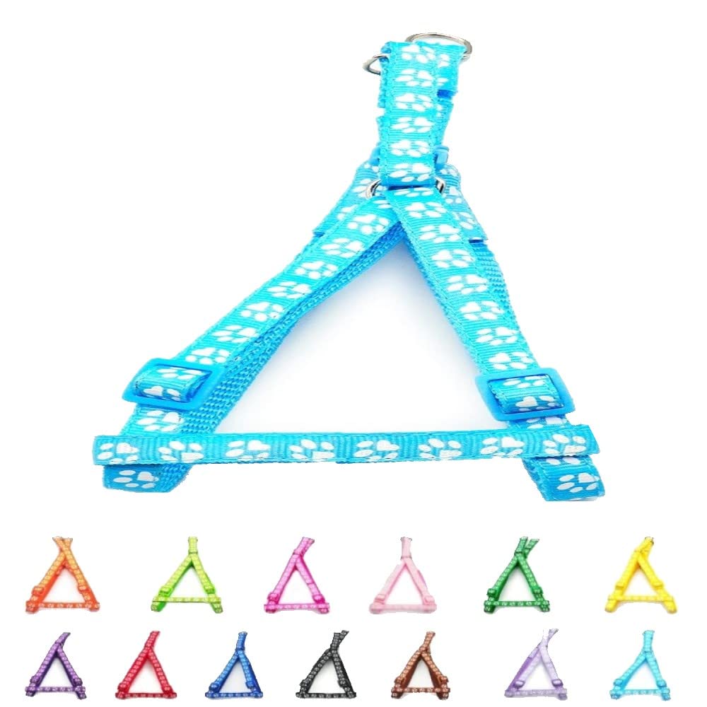 Small Dog Puppy Pet Cat Kitten Harness Pawprint Design Nylon Adjustable Chest Size 21-34cm Light Blue โ image 1