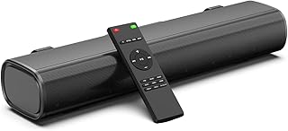 Popozono 2.0ch Soundbar, 16-inch Small Sound Bar for TV, PC Soundbar Built-in DSP & 3D Surround Sound, 3 EQ Modes, Wireless Bluetooth 5.0, Optical, AUX, Remote Control & Wall Mountable - 50W / 110dB
