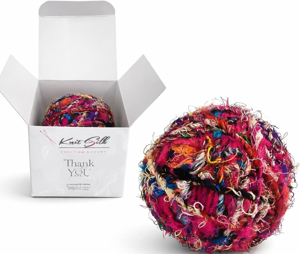 KnitSilk Recyceltes Sari-Seidengarn, 10 Stück, je 100 g, mehrfarbige sperrige Garnknäuel, 80+ Meter pro Knäuel, verschiedene Textilfasern zum Stricken, Häkeln, Weben, Makramee, Basteln und