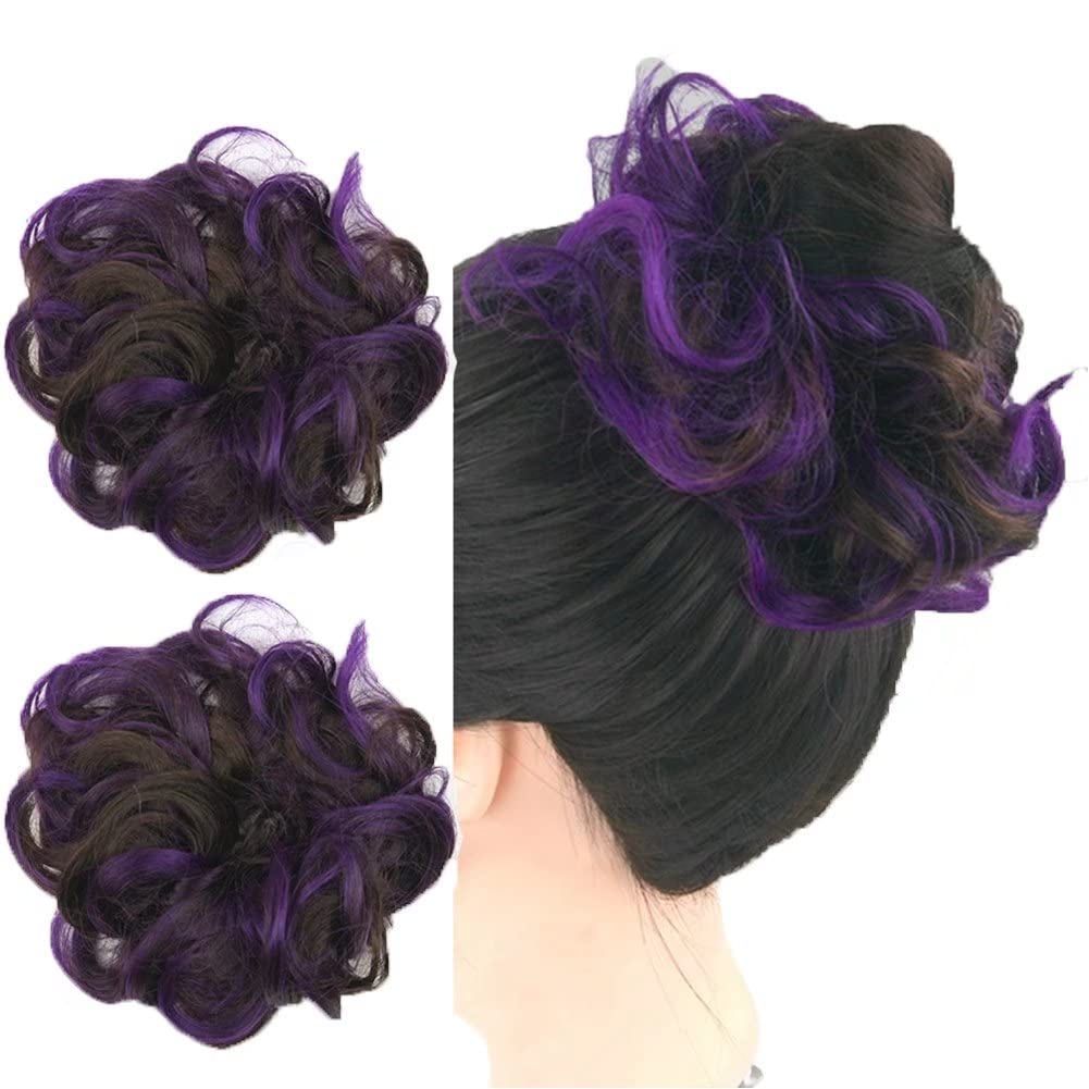 Hair Extension Curly Up Do Brown/Light Pink Synthetic Hair Messy Bun Extensions 2pcs/package Wavy Elastic Chignon Bun Hairpieces for Women #30
