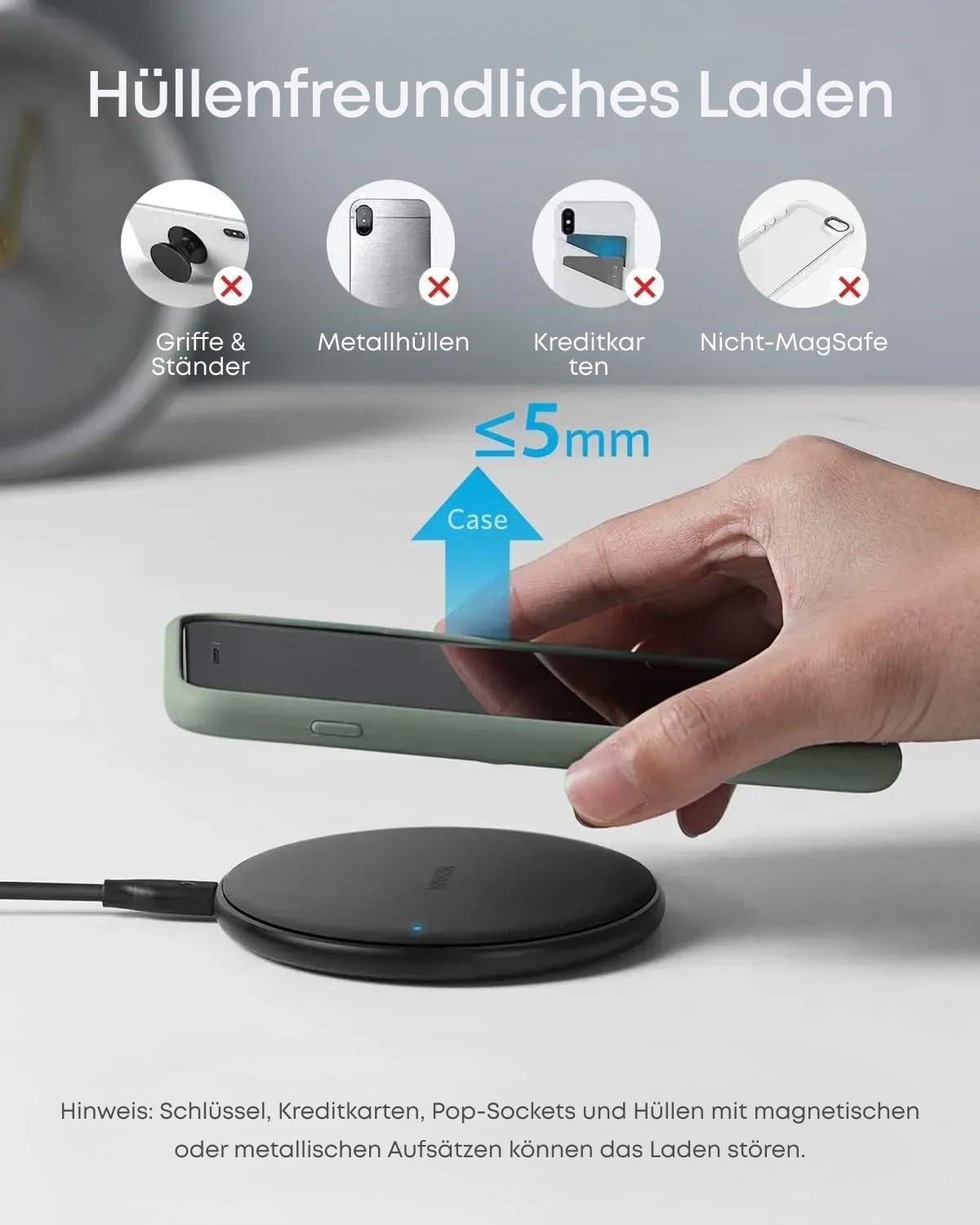 Anker Kabelloses Ladepad Pad, Qi-Zertifiziert 10W Max für Samsung, Kompatibel mit iPhone 17/16/15/14/13 Serie, AirPods (Ohne Netzteil, Nicht kompatibel mit MagSafe Magnetischer Ladefunktion)