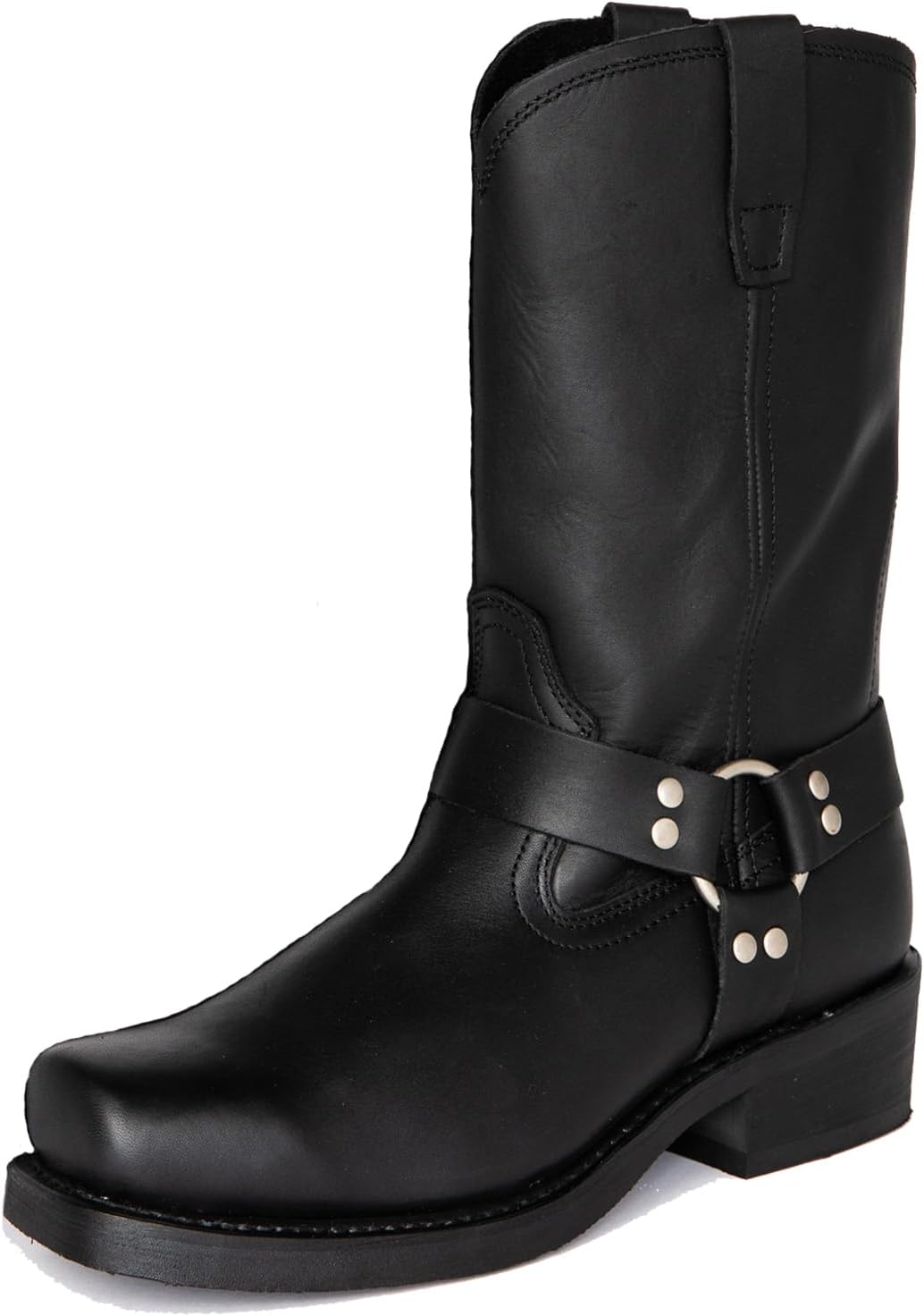Motorcycle Boots Men Harness Straps Mid Calf Pull On Boots for Men Pu Leather Men's Western Boots