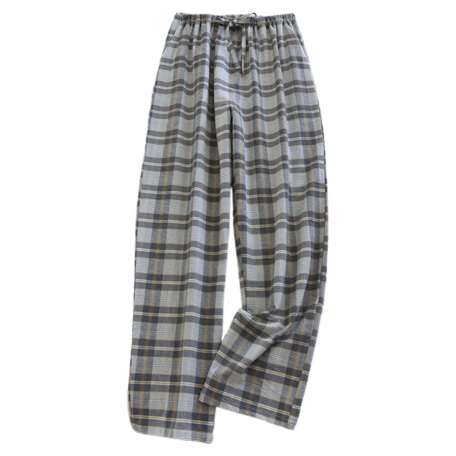 Generisch Baggy Jogging Bottoms Washed Checked Pajama Pants for Women and Men, Thin Trousers for Everyone with Side Pockets and Drawstring - L - Light Grey