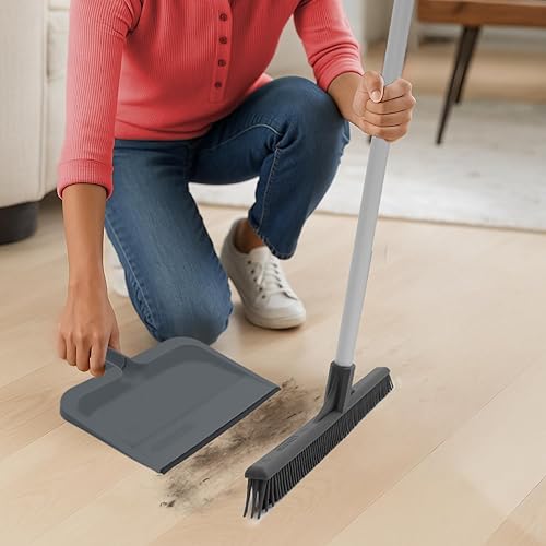 Miniatura 7 de Superio Recogedor con clip con borde de goma, bandeja de plástico duradero de 10 pulgadas de ancho con mango de agarre cómodo, gris, paquete de 3