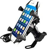 Suporte de Celular Para Moto Com USB Impermeável Compatível Com Celulares Android e iOS Antivibração Rotação 360°
