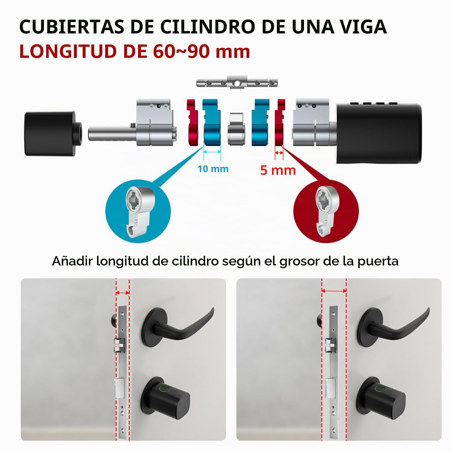 Cerradura Inteligente,Cerradura Con Huella Digital,Cilindro De Cerradura Ajustable 60-90mm,Con Tarjeta Rfid x4,App,Bluetooth,Teclado,Smart Lock Con Código Pin,Smart Lock Con Código Pin(Negro)