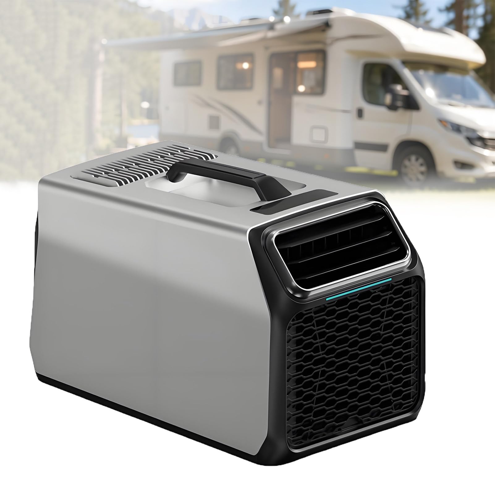EpyGnom AC 110V 220V Fast Cooling Tent Air Conditioner, 4-in-1 Quiet Camping Ac Unit with Dehumidifier & Fan, with Sleep Mode & 24h Timer, Portable AC for Camping, RV, Truck, Van Silver-800W