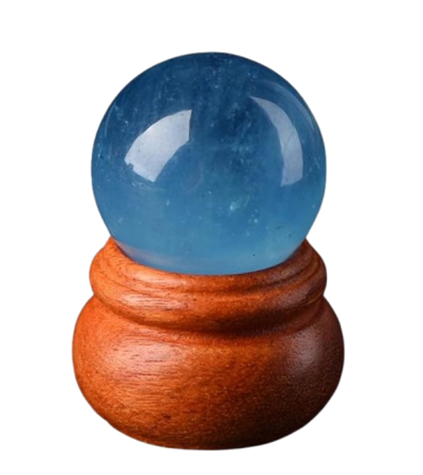 FOPURE Aquamarine Crystal Sphere Blue Gemstone Ball Sculpture Figurine with Wooden Stand for Home Decoration Fengshui,20mm