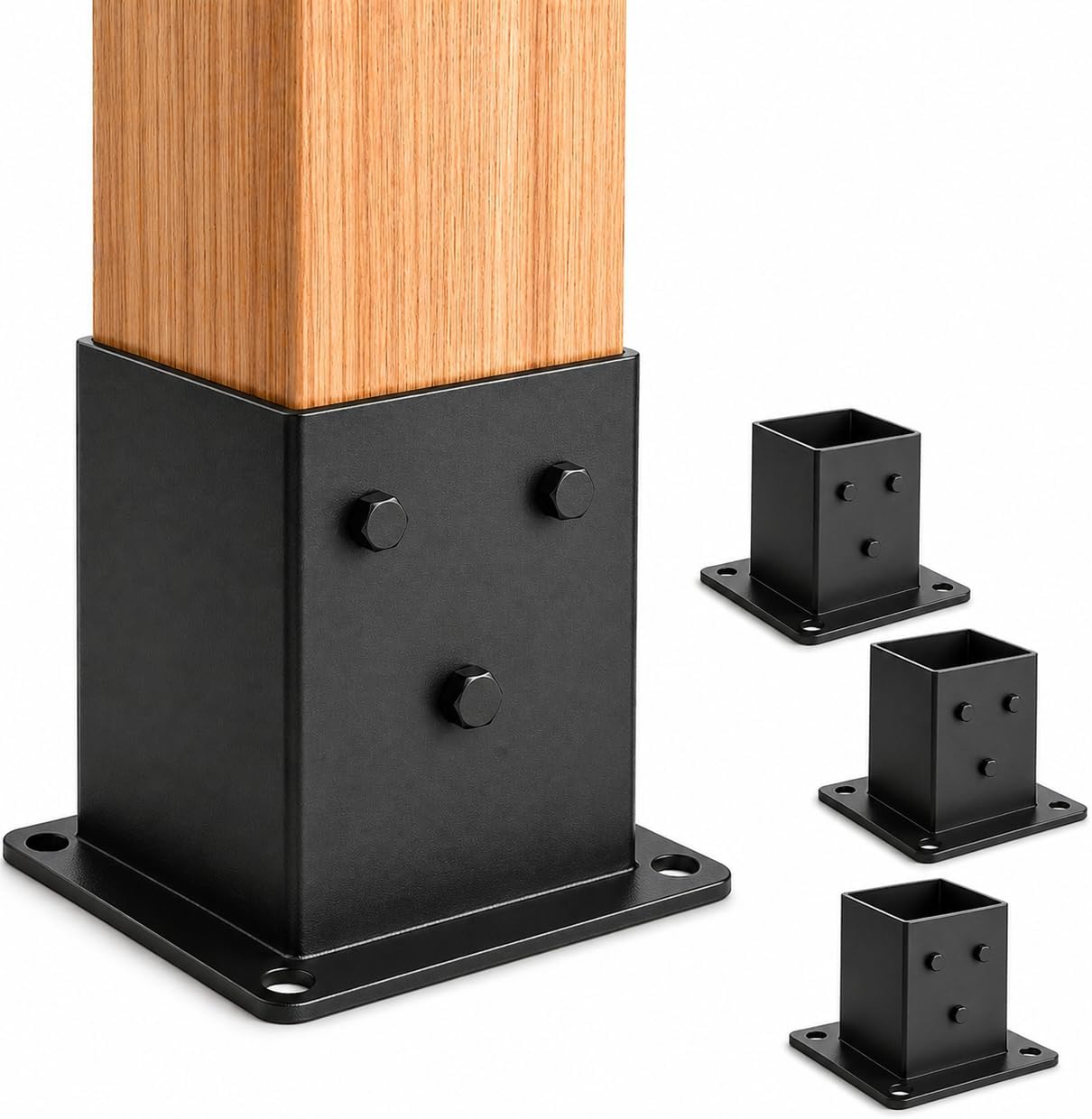 4×4 Post Base 4Pack, Inner Size 3.6"x3.6" Post Brackets, Heavy Duty Powder-Coated Post Anchor Matte Black Wood Post Brackets for Pavilion Deck Railing