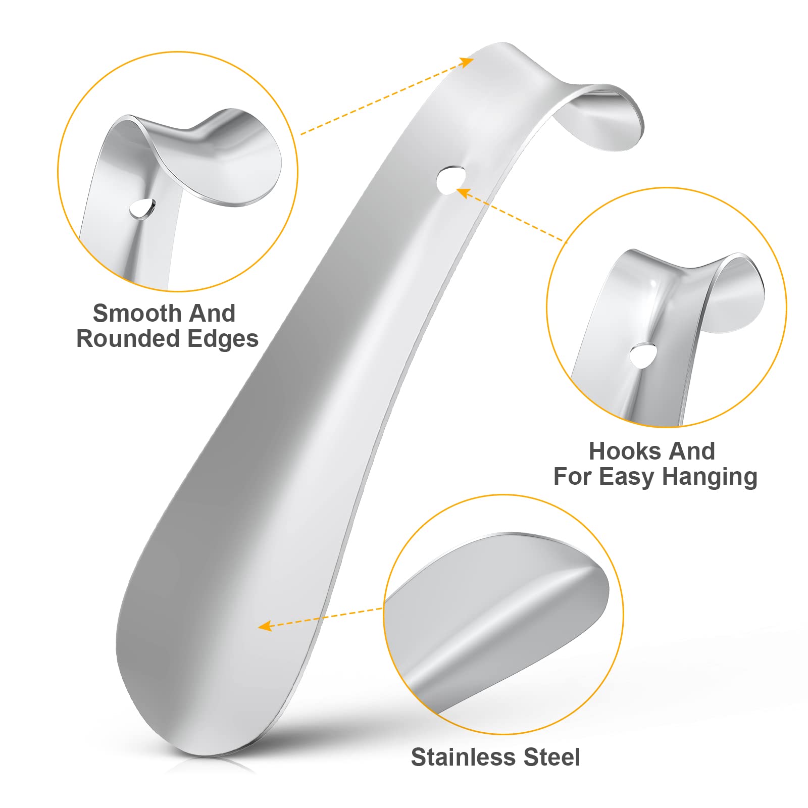 flintronic Calzador de Acero Inoxidable, Largo y Pequeño, Diseño Curvo con Orificios para Colgar