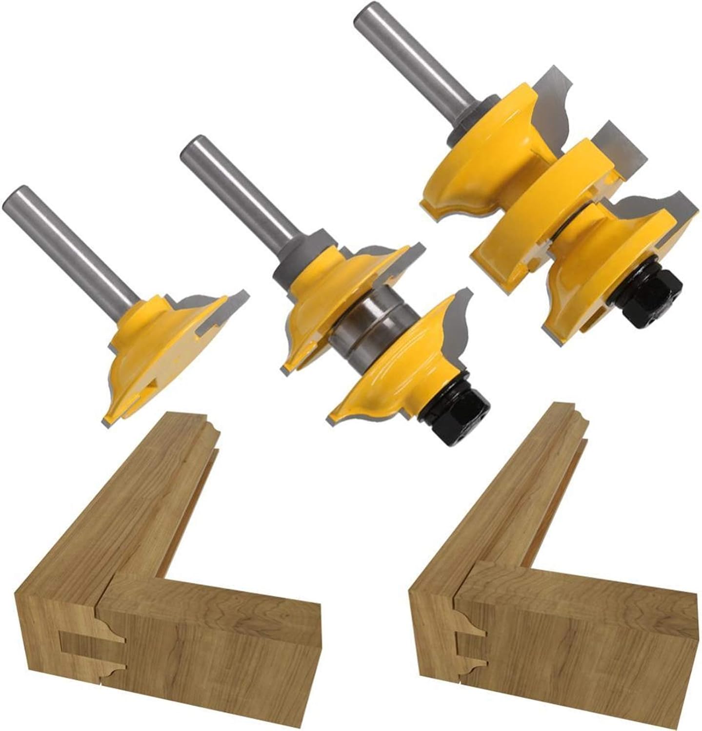 Jinchao-Router bits, Entry Interior Tenon Door Router Bit Set, Matched Router Bits Carving for Wood, 8mm 12mm Shank 3pcs, for Home & DIY (Cutting Edge Length : 12mm Shank)