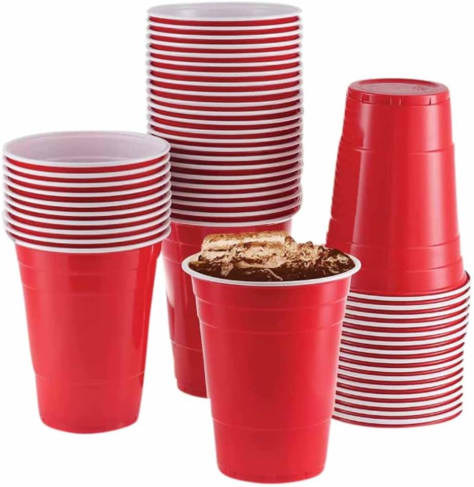 SNH Packing Red Plastic Juice Cups 16 Ounce, Red Heavy Duty Cups, Ideal for Weddings, parties, Birthdays, Dinners, Lunch 150 Pieces., White
