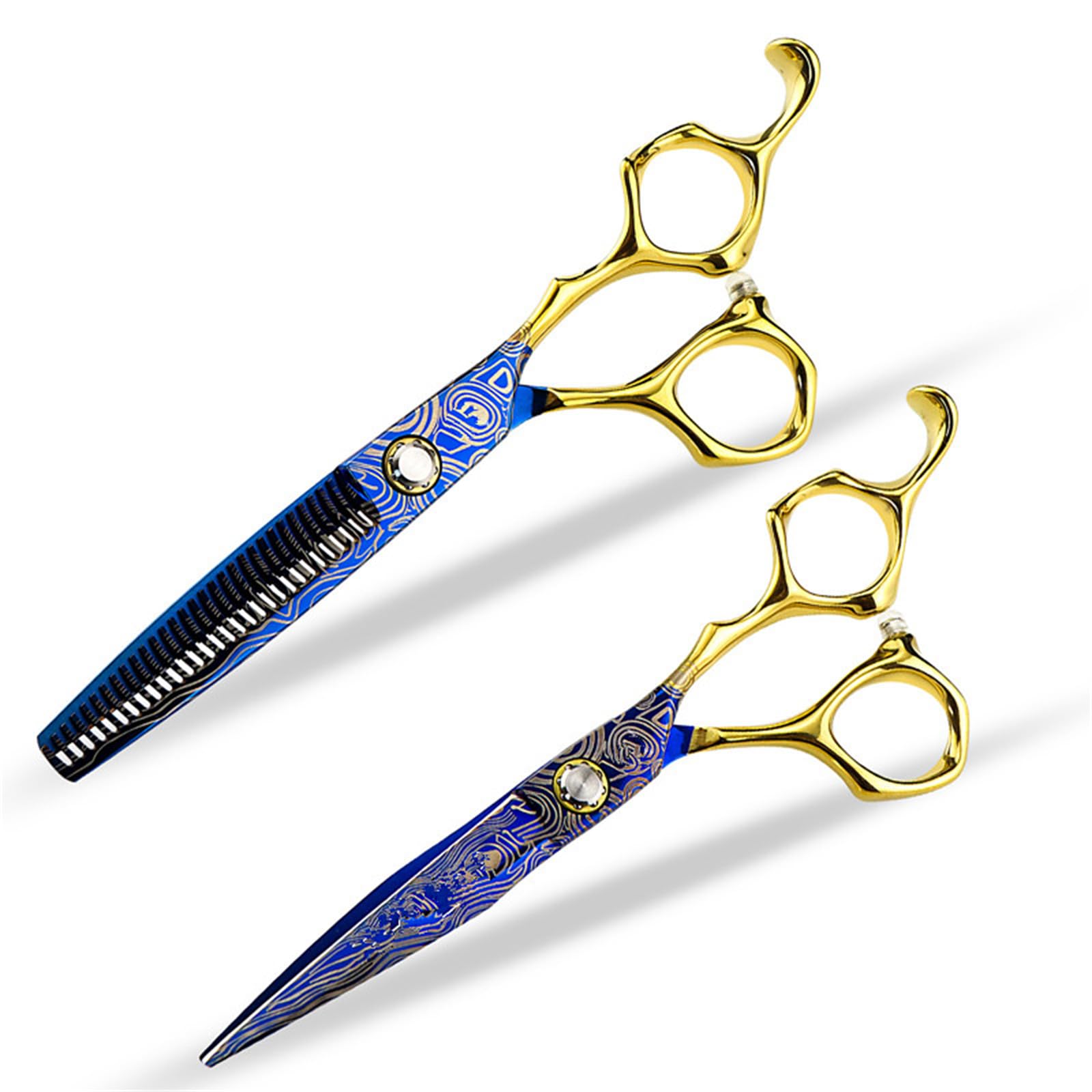 Lot de ciseaux de toilettage pour chien de 15 cm - Ciseaux droits et ciseaux à désépaissir professionnels - Avec vis réglable - Bleu (ciseaux à désépaissir de 15,2 cm)