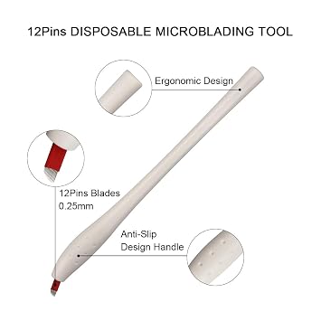 Guapa 10pcs Manual Disposable Microblading Pens with Blade Needle Tebori Pen 12/14/17/18U Pin Ombre Brows Lip Liner Training Permanent Makeup Embroidery Handpiece (12Pin)