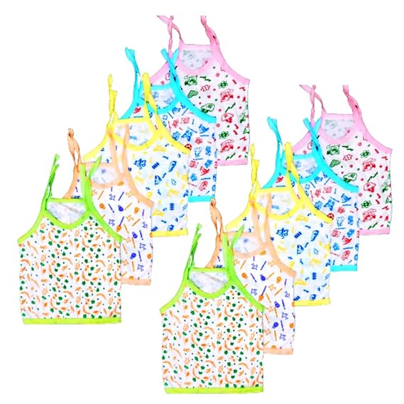 Fassify-New Born Baby Boy/Girl Clothes/Jablas/Vests Stylish Modern Tank Top 100% Cotton Hosiery Soft Material with White printed, Multi color; Multi design (Design May Vary) 10pc pack (0-6 months)