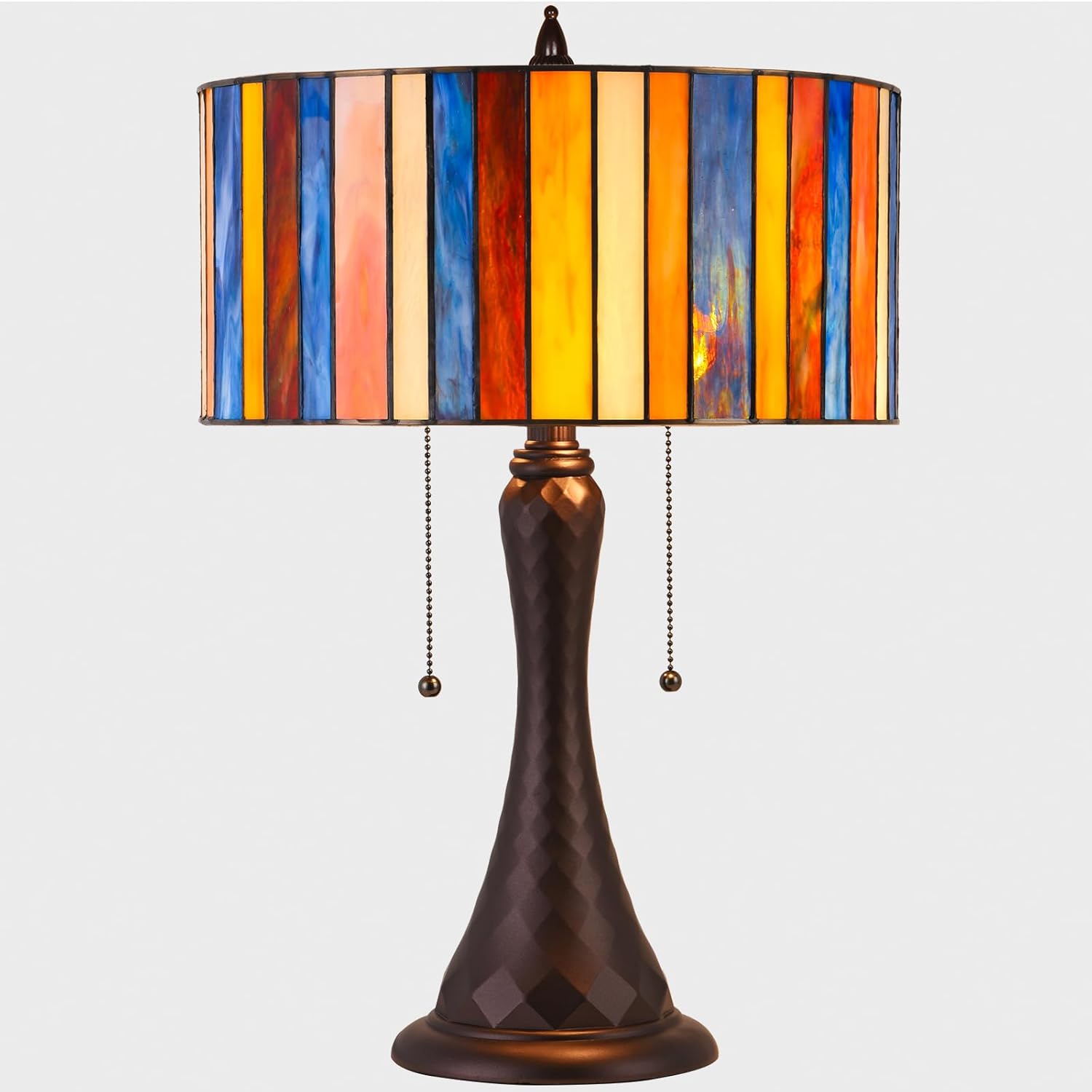 Tiffany Style Table Lamp,Red 14 inch Stained Glass Table Light,Antique Style 2-Lights Large Desk Beside Reading Lamp for Living Room Bedroom Office