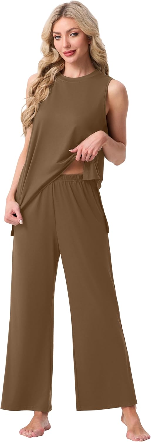 PrinStory Womens Pajamas Sets Lounge Sets for Women Sleeveless Pajama Set 2 Piece Pjs Soft Loungewear with Pockets - Image 4