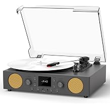 Gray Bluetooth Record Player, 3-Speed Belt Drive Turntable