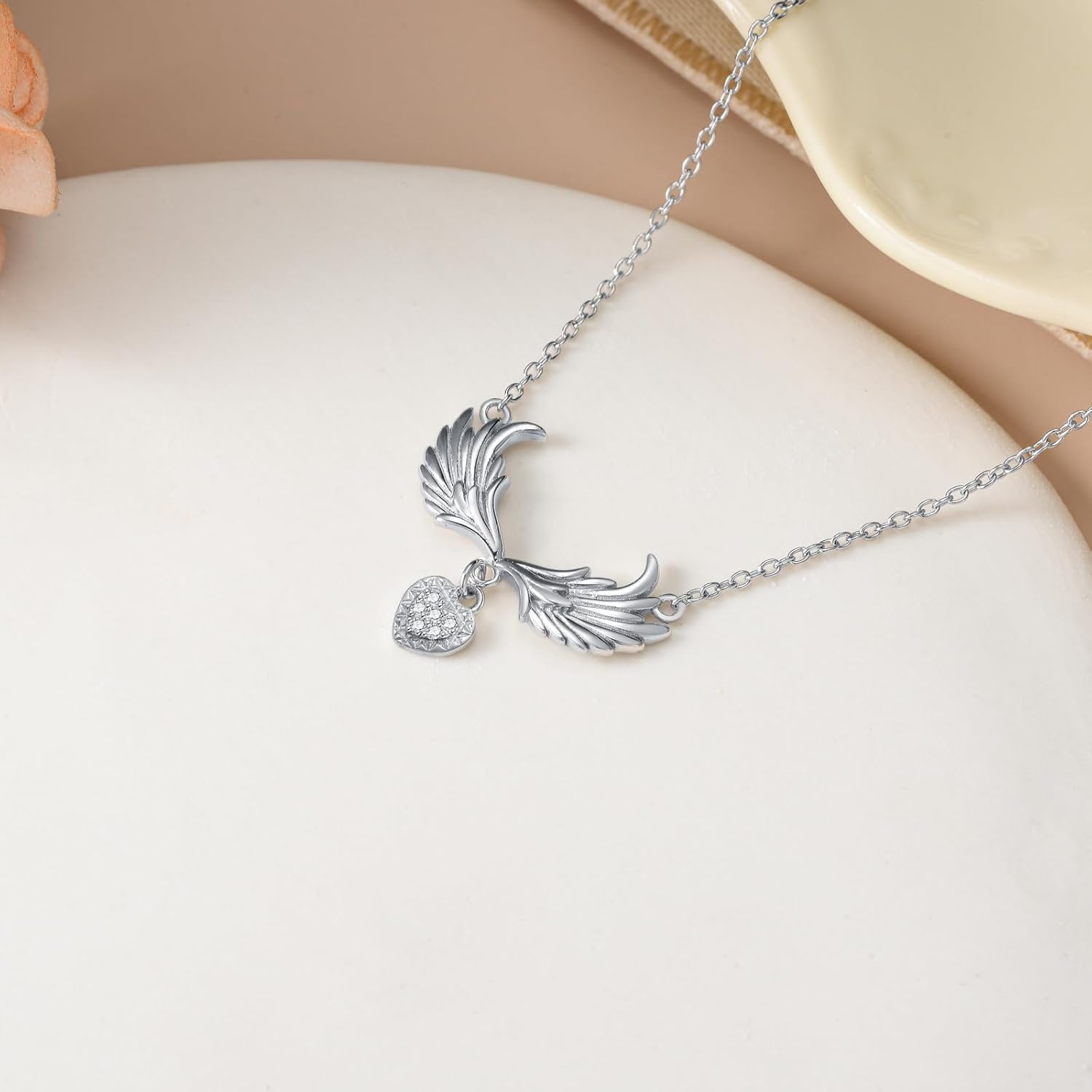 Diamond Angel Wing Necklace for Women 925 Sterling Silver Heart Angel Wing Pendant Necklaces Angel Wing Jewelry Gifts for Women Mom Wife - Image 5