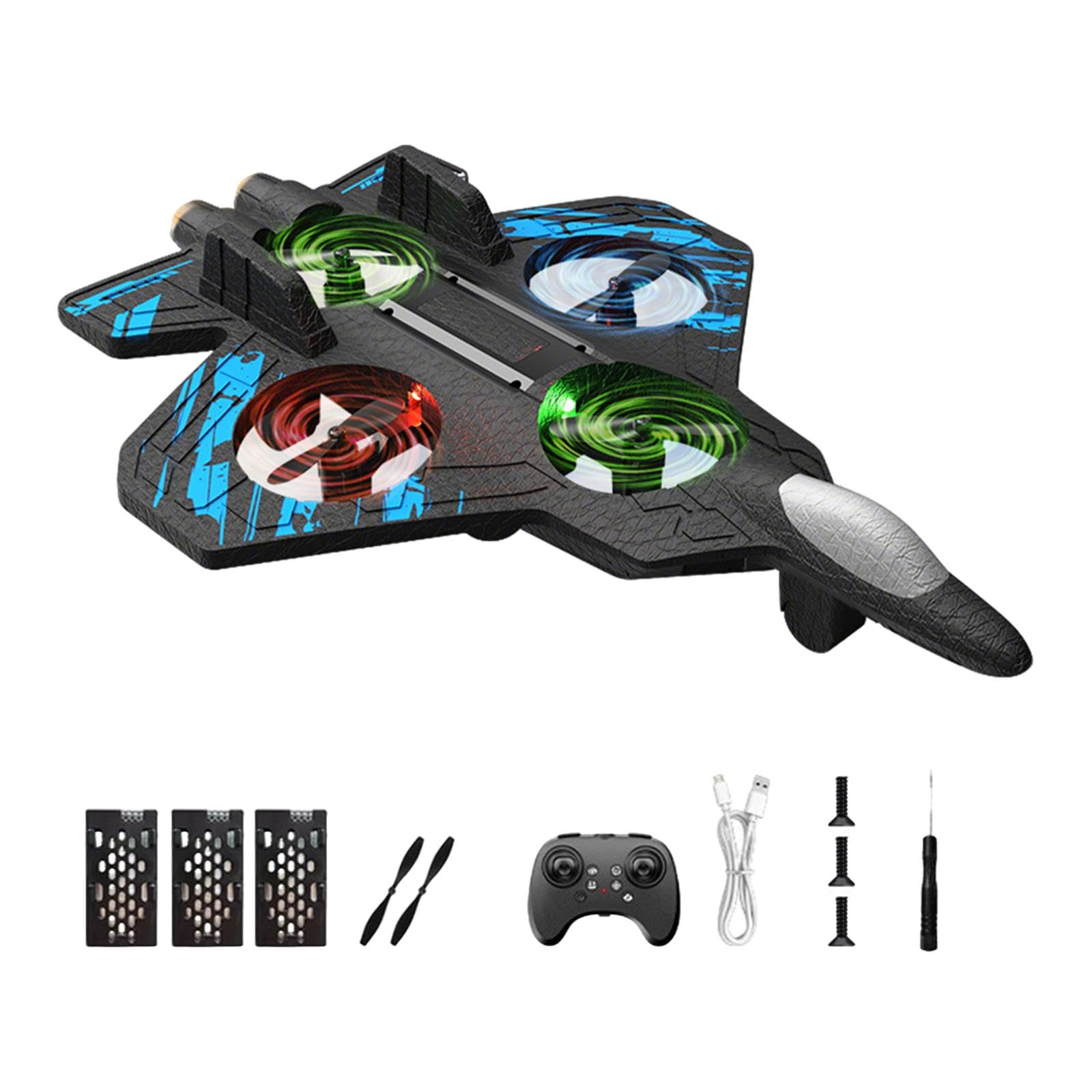 Avion Télécommandé de Chasse en Mousse avec Lumière Flip 360 Degrés, Bleu