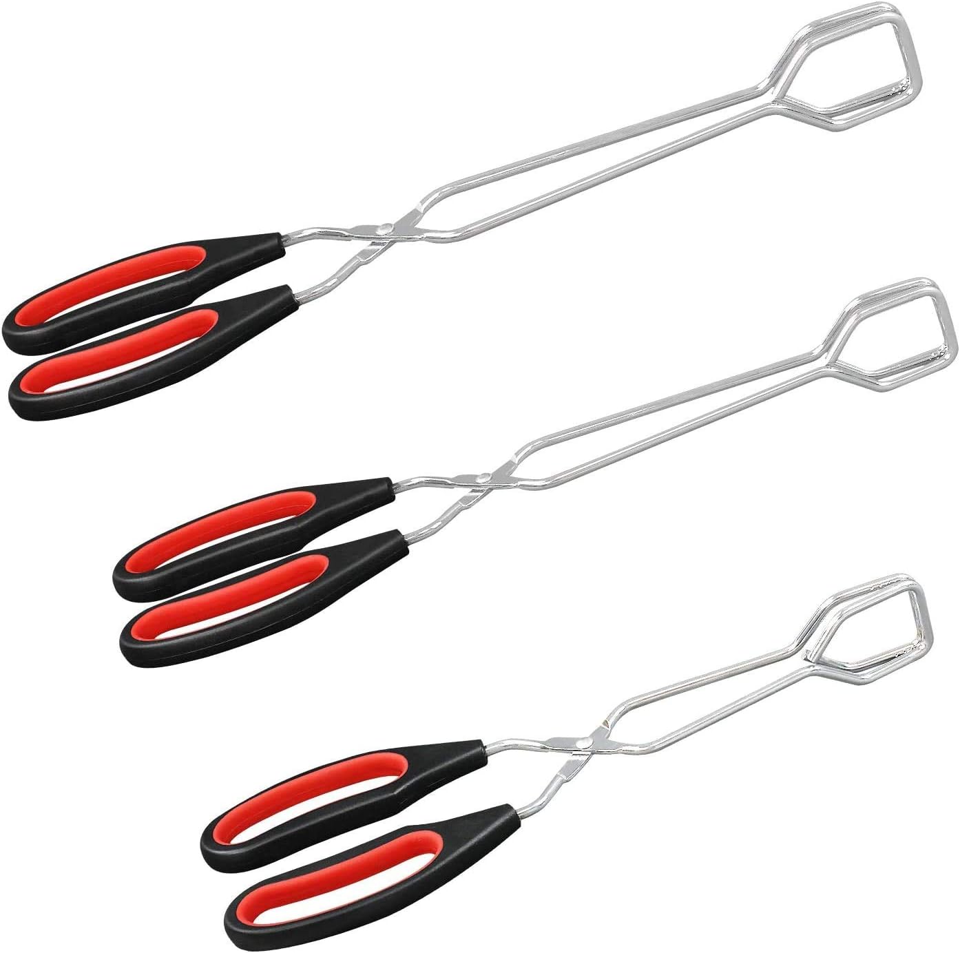 Scissor Tongs, 3-Piece Set: 9-Inch, 11-Inch, 12-Inch Heavy Duty Stainless Steel Kitchen Barbecue Tongs with Silicone Handles