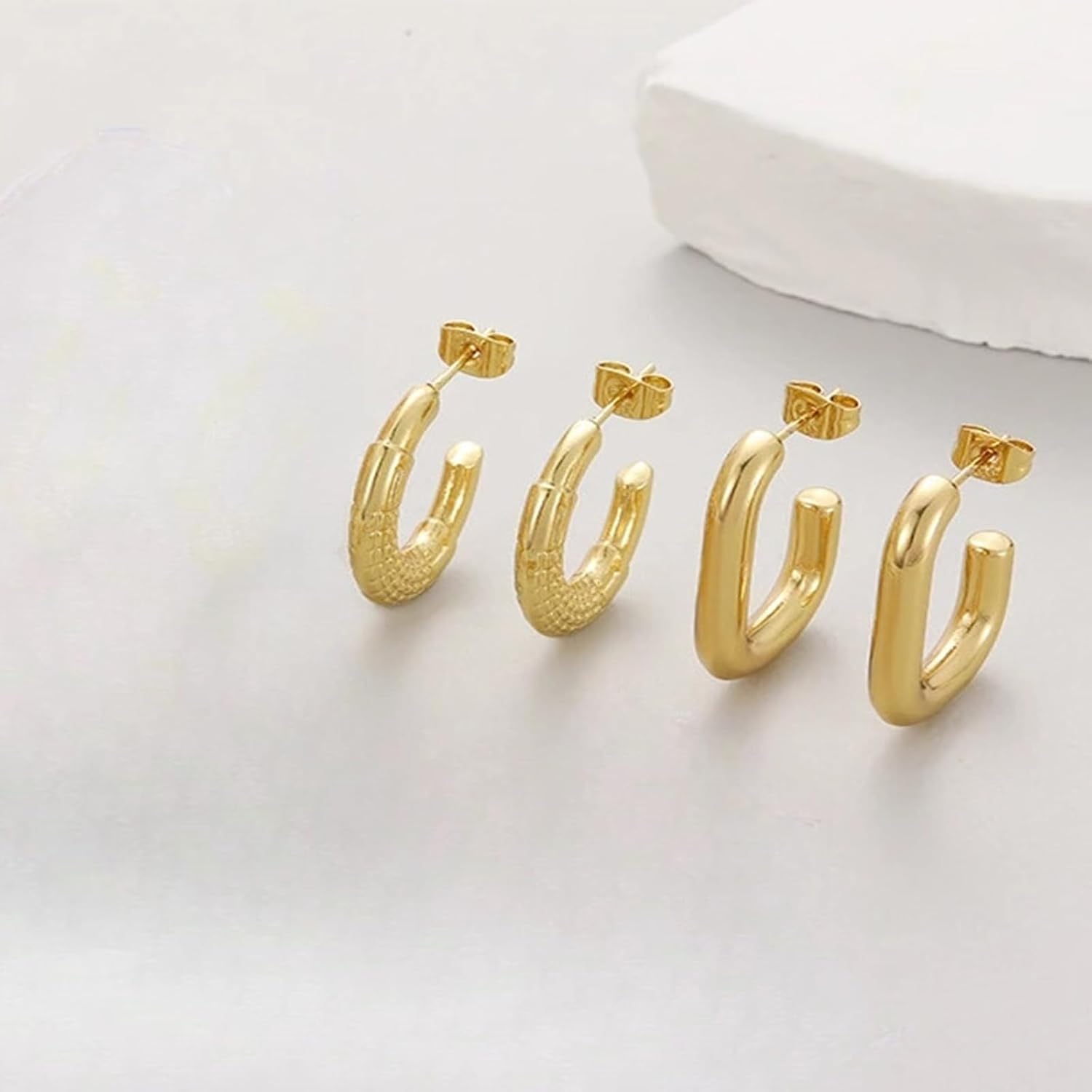 14K Gold Plated Stainless Steel Chunky Hoop Earrings Set, Semi-Closed, Simple Style, Classic Thick Hoops for Women - Image 6