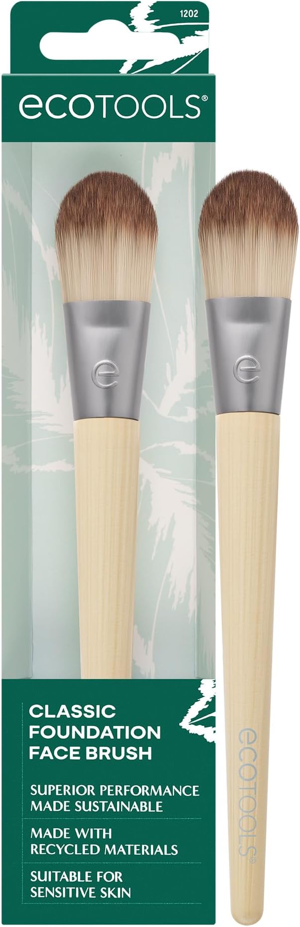 EcoTools Classic Foundation Face Brush, For Liquid, & Cream Foundation, Flat Foundation Brush For Natural Makeup, Buildable Coverage, Synthetic Bristles, Vegan & Cruelty- Free