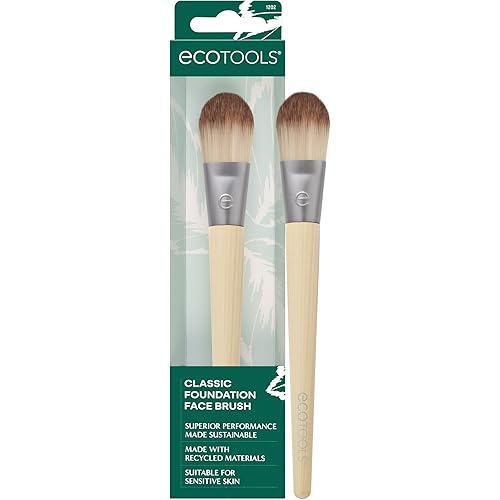 EcoTools Classic Foundation Face Brush, For Liquid, & Cream Foundation, Flat Foundation Brush, Makeup Brush For Natural Makeup, Buildable Coverage, Synthetic Bristles, Cruelty- Free, 1 Count