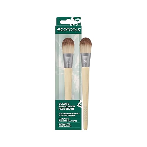 EcoTools Brocha facial de base clásica, para base líquida y crema, cepillo de base plana, brocha de maquillaje para maquillaje natural, cobertura