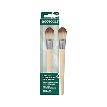 EcoTools Classic Foundation Face Brush, For Liquid, Cream Foundation, Flat Foundation Brush, Makeup Brush For Natural Makeup, Buildable Coverage, Synthetic Bristles, Cruelty- Free, 1 Count