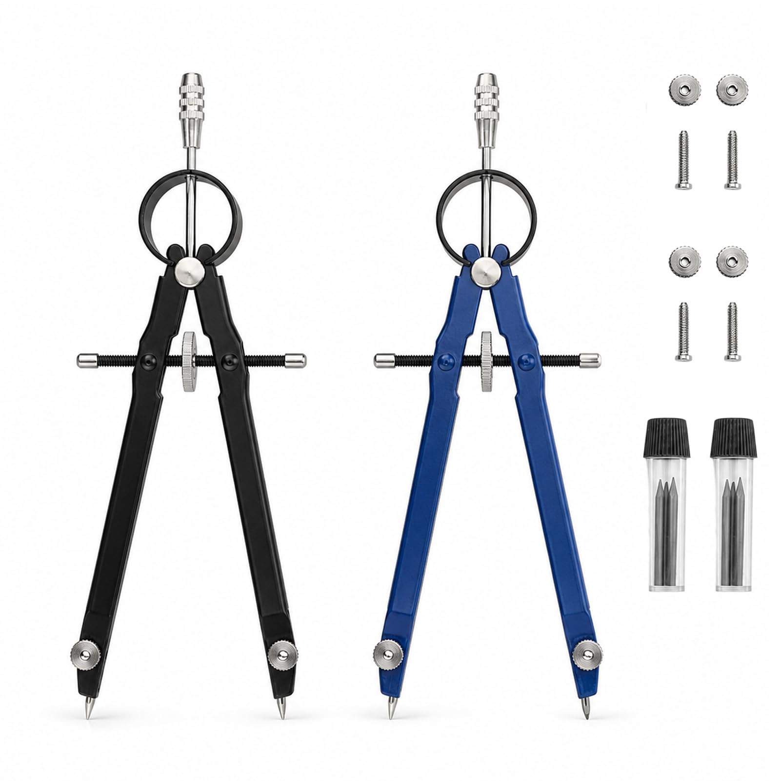 2 Pcs Professional Metal Compass Set for Maths and Drawing