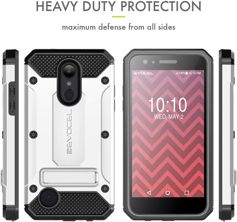 Evocel Explorer Series Pro Phone Case Compatible with LG Aristo, LG Aristo 2, LG Tribute Dynasty, LG K4 2017 with Glass Screen Protector and Belt Clip Holster, Silver