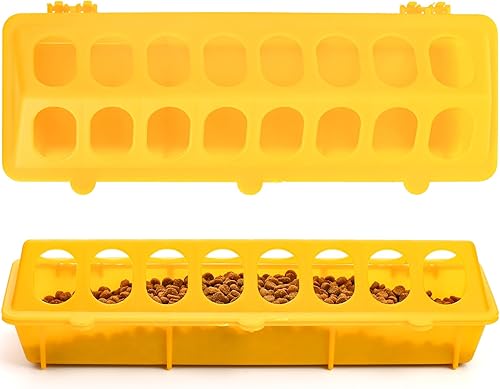 Miniatura 5 de Coloch Paquete de 6 comederos de aves de corral abatibles, bandeja de alimentación de aves de corral de múltiples agujeros, dispensador de