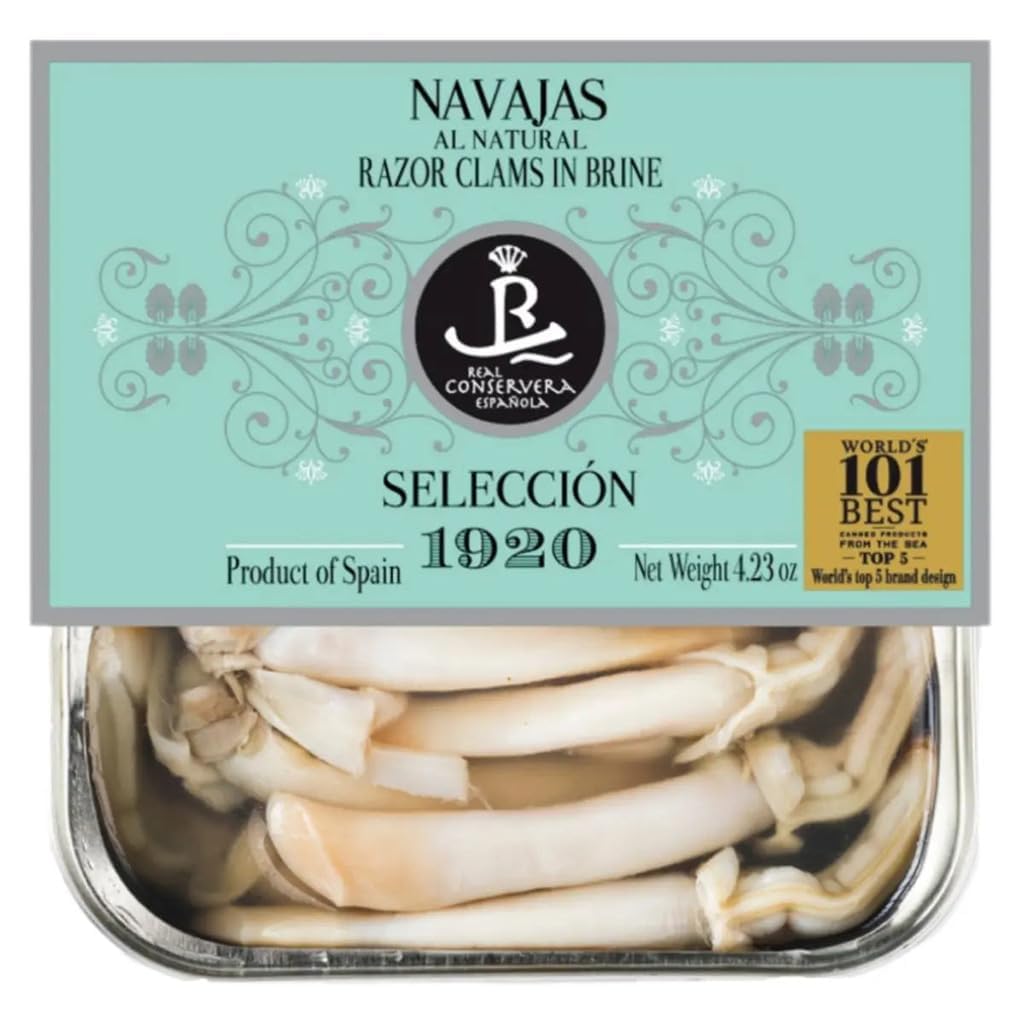 Real Conservera Española. Seleccion 1920. Razor Clams in Brine. 120g (4.23oz). Pack of 4.