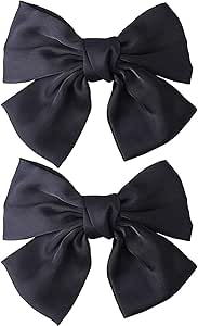 4 Fermagli Per Capelli Con Fiocco Grande – Morbido Tessuto, Colori Uniti Rosa/Nero/Bianco/Rosso, 18x30 Cm