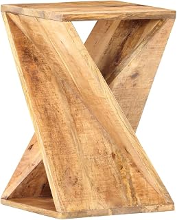 vidaXL Solid Mango Wood Side Table Living Room Table Telephone Desk Vintage Bedside Table with Sturdy Metal Frame for Living Room 35x35x55cm