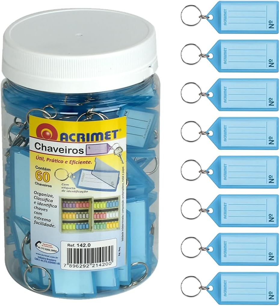 Acrimet Plastic Key Tag with Metal Ring and Label Window (Clear Blue Color) (60 Pack)