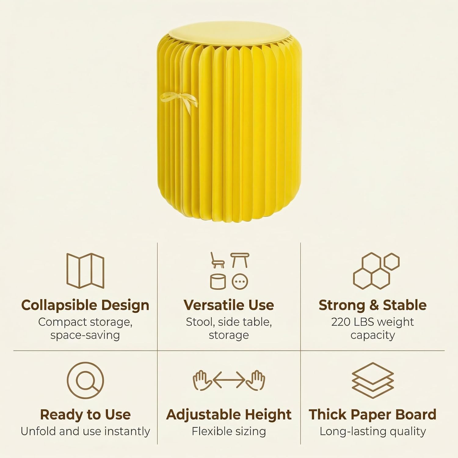 Paper Stool Folding Stool Retractable Design Ready to Use Right Out of The Box Honeycomb Structure Supports Up to 100kg Lightweight and Easy to Carry(Orange,32x37cm)