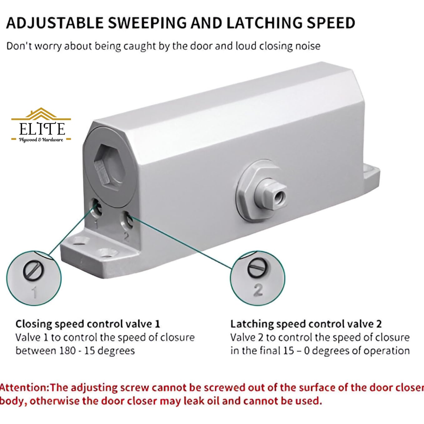 Elite Automatic Hydraulic Double Speed Door Closer Premium Heavy Duty for Residential/Commercial Purpose with Fitting Set (Silver). Weight Capacity: 30kg- 70kg 3
