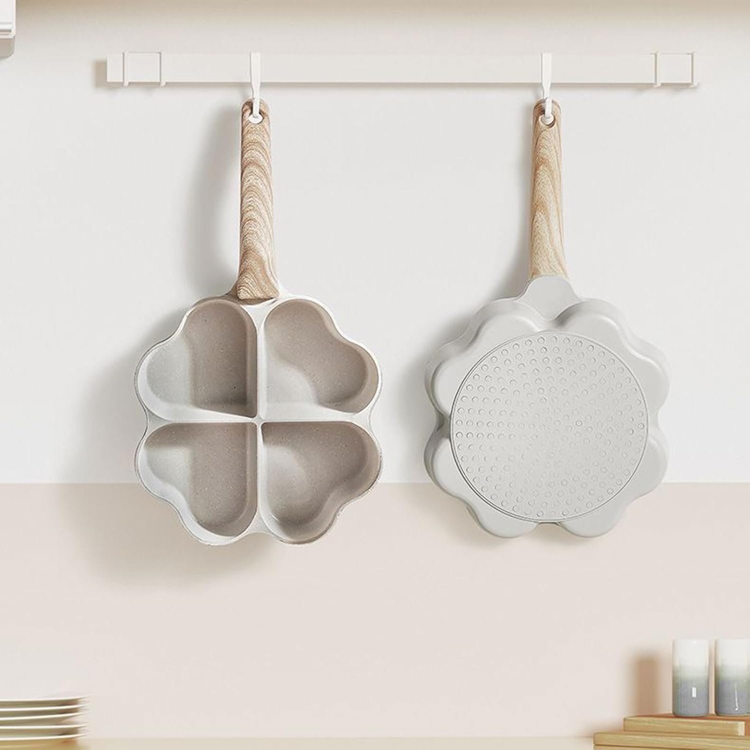 Egg Pan Omelette Pan, Nonstick Frying Pan with Heart Shape, Maifan Stone Skillet for Breakfast, for Pancake, Hamburger, Bacon, for Gas Stove & Induction Cookware (20cm)