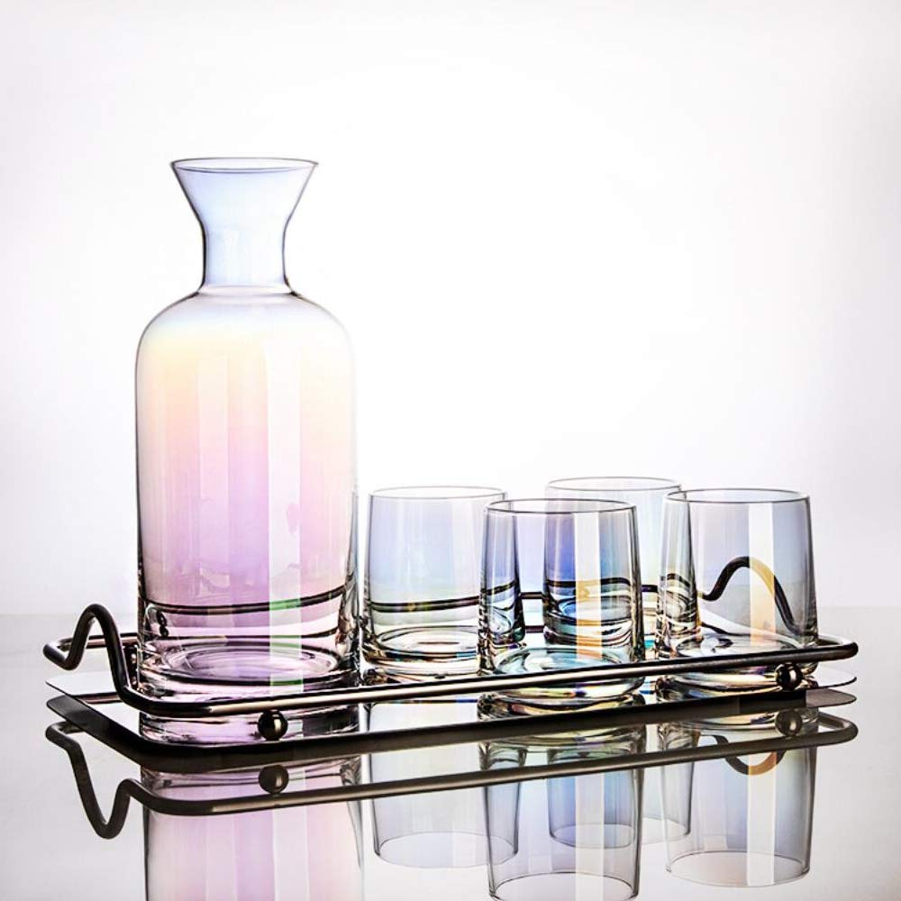 caraffa per acqua e bollitore, in cristallo senza piombo, con sfera in legno, per vino rosso, acqua calda, succo di frutta, tè e bevande